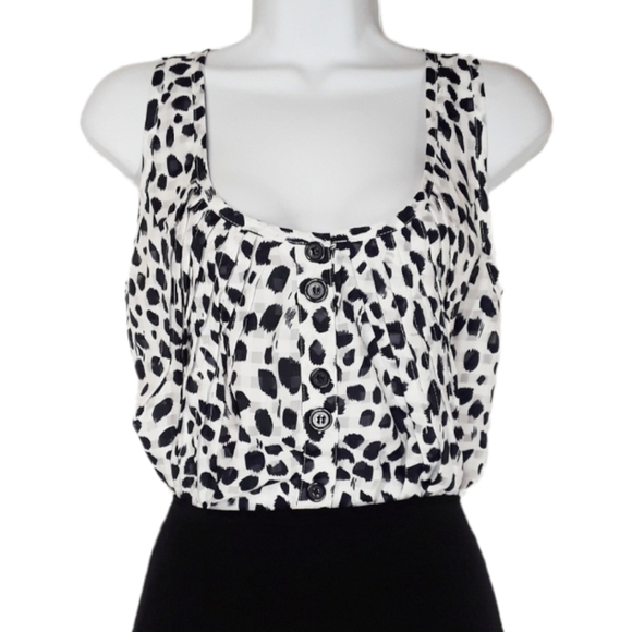 FOREIGN EXCHANGE Navy Brushstroke Polka Dot Print Flowy Sleeveless Top Small - Picture 2 of 8